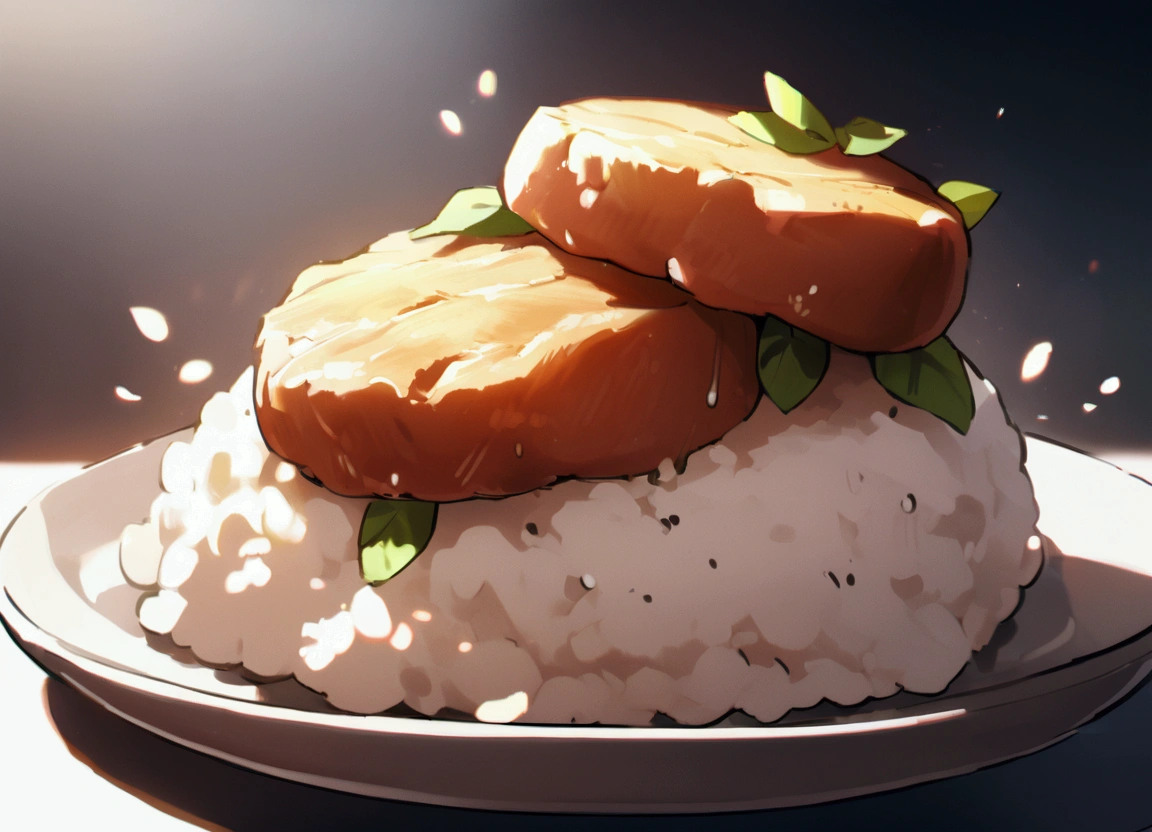 Pork cutlet on rice、White background
