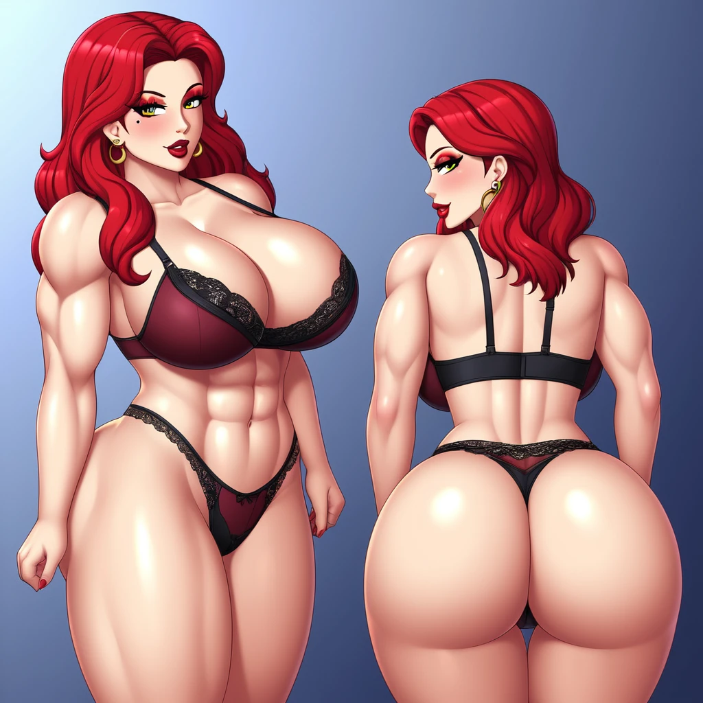 A stunning red-haired gigantic super double big breast woman nice ass with long straight hair framing her face, dons a Christian university school outfit featuring a sexy lingerie of school uniforme. pantyhoose., bold red makeup, and crimson lipstick adorn her perfect face, marked by a small mole on the left side of her mouth. Her expression is one of shame, yet her hornyness shines through. Her physique is flawless,big breasted, boasting a rounded chest, curvy derrière, and muscular thighs. The scene is meticulously detailed, set against a raw, high-resolution 8K backdrop with perfect lighting.