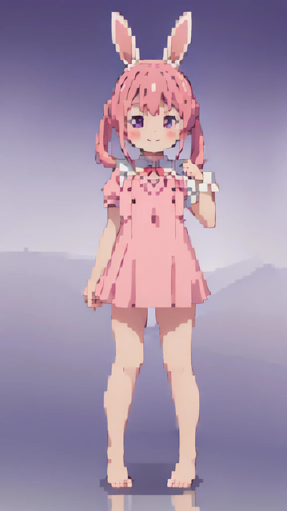 ((masterpiece))((Highest quality))Rabbit Ears、girl、smile、blush、Flat Chest、Are thin、Pink Hair、blush、Are standing、Whole body image、Even your toes are visible、Eye level on face、front、No background、Rabbit Pose、真frontのアングル、Pigtails、uniform
