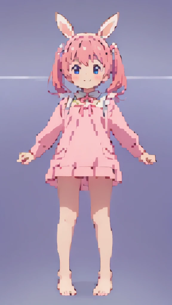((masterpiece))((Highest quality))Rabbit Ears、girl、smile、blush、Flat Chest、Are thin、Pink Hair、blush、Are standing、Whole body image、Even your toes are visible、Eye level on face、front、No background、Rabbit Pose、真frontのアングル、Pigtails、uniform