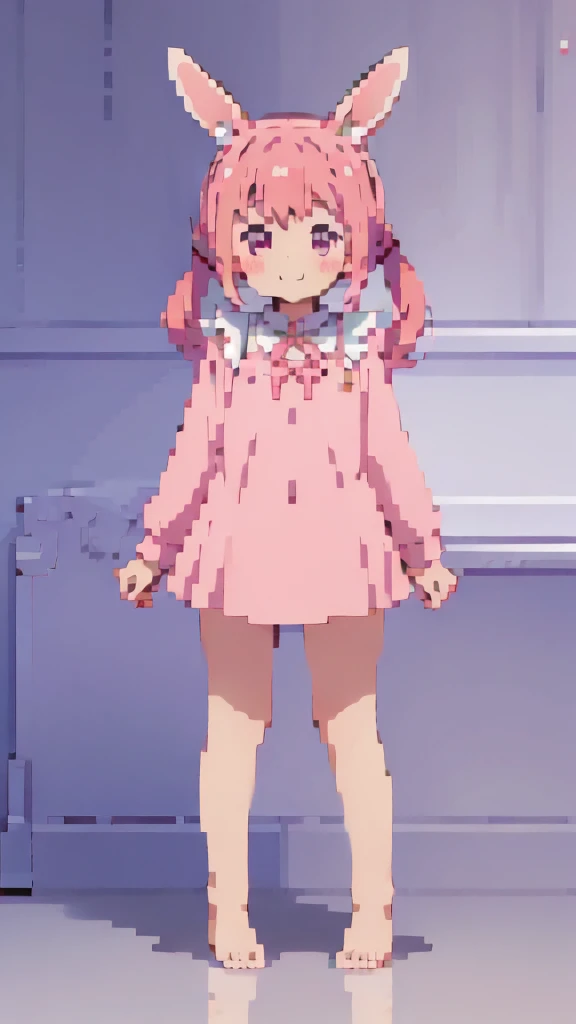((masterpiece))((Highest quality))Rabbit Ears、girl、smile、blush、Flat Chest、Are thin、Pink Hair、blush、Are standing、Whole body image、Even your toes are visible、Eye level on face、front、No background、Rabbit Pose、真frontのアングル、Pigtails、uniform