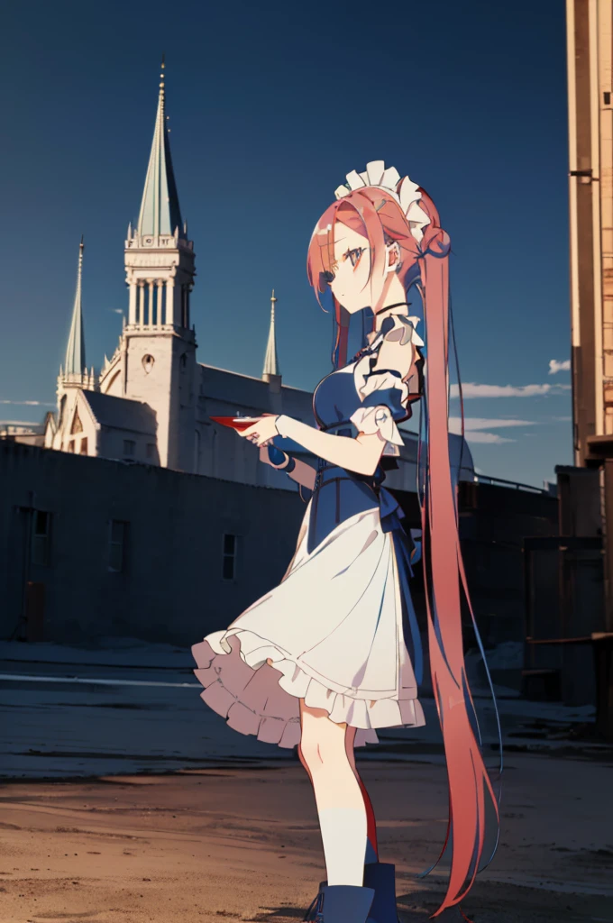 ((split-color hair,red hair,blue hair)),[(cathedral background:1.4)::5],original,(illustration:1.1),(best quality),(masterpiece:1.1),(extremely detailed CG unity 8k wallpaper:1.1), (colorful:0.9),(mid shot:0.95),(full body:1.5),Dynamic angle,(solo:1.2), (girl),((adult)), (detailed beautiful eyes:1.15), (beautiful face:1.15), (glowing red eyes:1.25////),((medium hair)),((split-color hair,red hair,blue hair)),(high twintails),(chignon),(+perfect hand+:1.21),(Draw an illustration of a gothic girl),(Religious),(slender),(is wearing boots on her feet),((is wearing white maid clothes)),(furious), Lace Off-shoulder lolita fashion,beautiful slender woman,high twintails,((split-color hair,red hair,blue hair)),((split-color hair,red hair,blue hair)),from side,((split-color hair,red hair,blue hair)),((split-color hair,red hair,blue hair)),((split-color hair,red hair,blue hair)),