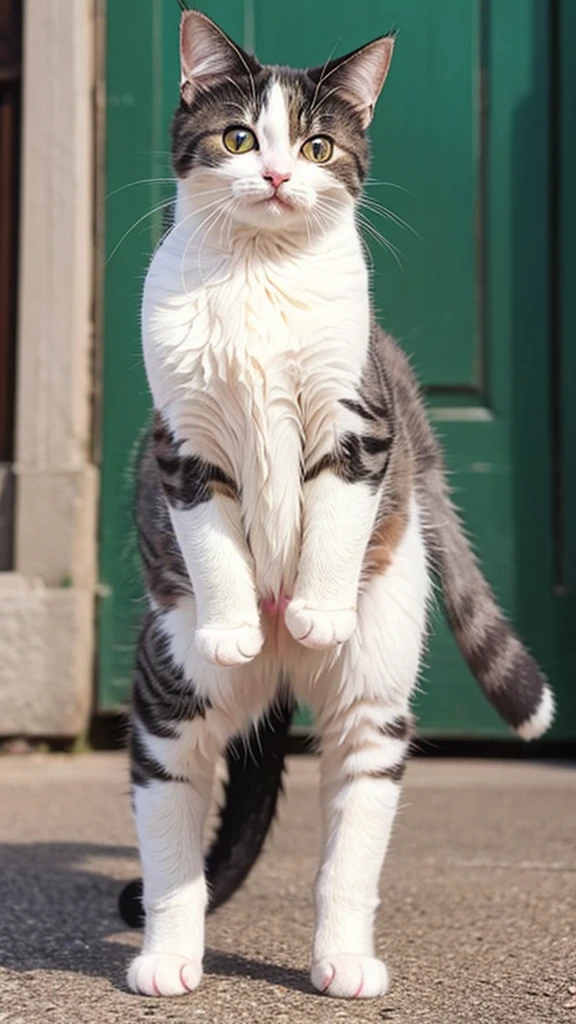 
Cat meme Cat standing upright on two legs　　
Cute Scottish The beautiful pattern of the cat's face The cat's eyes are staring at us The cat's legs are long The cat's face is dignified
