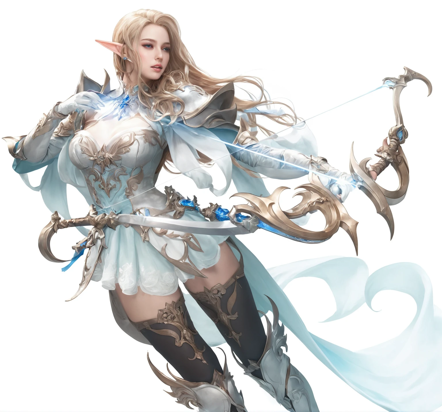 realistic character with a sword and a dress with a blue cape, alluring elf princess knight, from lineage 2, granblue fantasy, lineage 2 revolution style, cushart krenz key art feminine, beautiful and elegant female elf, elf princess knight, render of april, beautiful and elegant elf queen, female elf, epic exquisite character art, realistic, ultra realistic, realistic costume, realistic hand