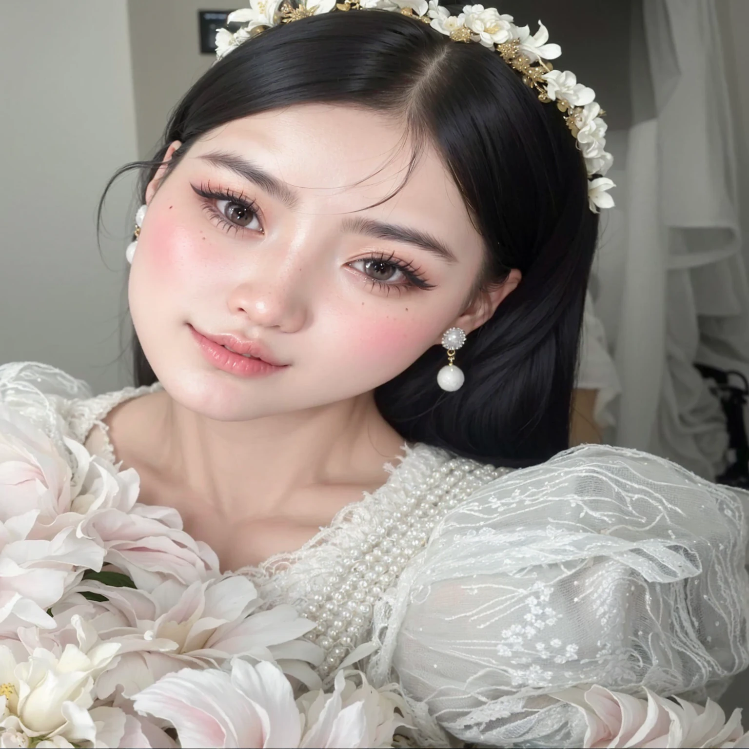 A closeup of a woman with long black hair wearing a fur coat, young cute wan asian face, Hermosa Delphine, Beautiful face of Japanese girls, black hair and big eyes, Asian face, beautiful asian girl, Blackpink Jennie, sui ishida with black hair, japanese facial features, young and adorable korean face, japanese goddess, asian beautiful face, asian features