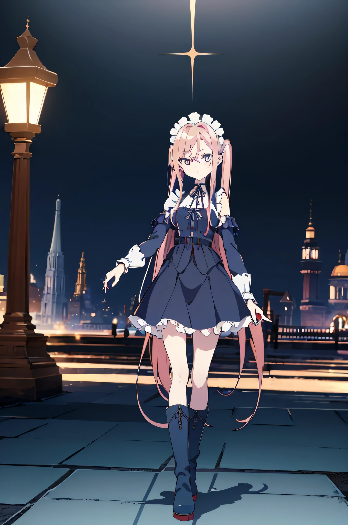 [(cathedral background:1.4)::5],original,(illustration:1.1),(best quality),(masterpiece:1.1),(extremely detailed CG unity 8k wallpaper:1.1), (colorful:0.9),(mid shot:0.95),(full body:1.5),Dynamic angle,(solo:1.2), (girl),((adult)), (detailed beautiful eyes:1.15), (beautiful face:1.15), (glowing red eyes:1.25////),((medium hair)),((split-color hair , red hair , light blue hair)),(high twintails),(chignon),(+perfect hand+:1.21),(Draw an illustration of a gothic girl),(Religious),(slender),(is wearing boots on her feet),((is wearing white maid clothes)),(furious), Lace Off-shoulder ta fashion,beautiful slender woman,high twintails,full body,mini skirt,((split-color hair , red hair , light blue hair)),((black long boots)),((mini skirt)),((adult)),((dynamic angle)),