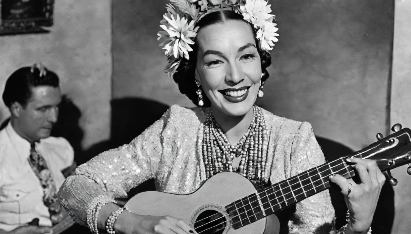 1936; Carmen Miranda playing Ukulele 