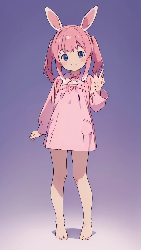 ((masterpiece))((Highest quality))Rabbit Ears、girl、smile、blush、Flat Chest、Are thin、Pink Hair、blush、Are standing、Whole body image、Even your toes are visible、Eye level on face、front、No background、Rabbit Pose、真frontのアングル、Pigtails、uniform
