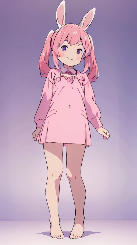 ((masterpiece))((Highest quality))Rabbit Ears、girl、smile、blush、Flat Chest、Are thin、Pink Hair、blush、Are standing、Whole body image、Even your toes are visible、Eye level on face、front、No background、Rabbit Pose、真frontのアングル、Pigtails、uniform