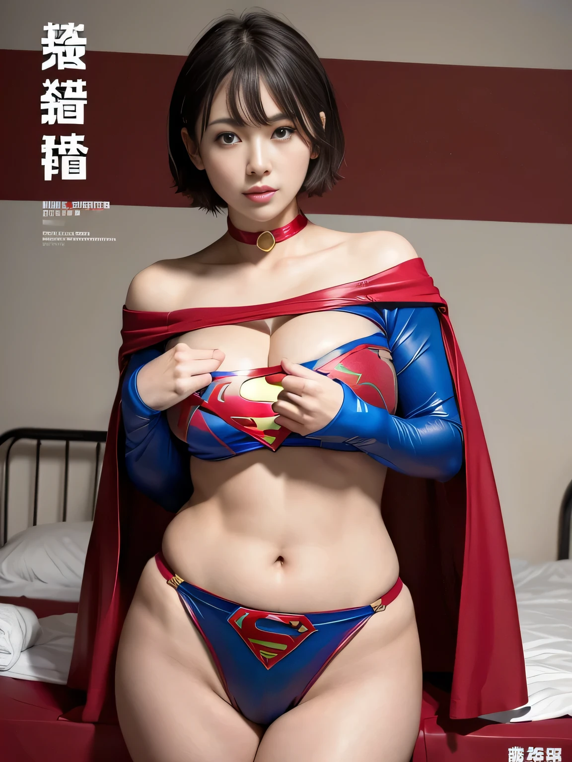 masterpiece、Rubber Supergirl Costume、Short Hair、Hospital operating table、Crisis situation、Big and ample breasts、looking at the camera、Shiny、Off the shoulder、choker、Long sleeve、exy poses to seduce、Sweaty skin、Model Body Type、Alluring、charm、Enchanting、Abused、test subject、victim、Wild、Photorealistic、latex、Expose your belly、athlete、Racing Bloomers、Photo magazine cover、Red cloak、Beautiful thighs、wallpaper for pc、