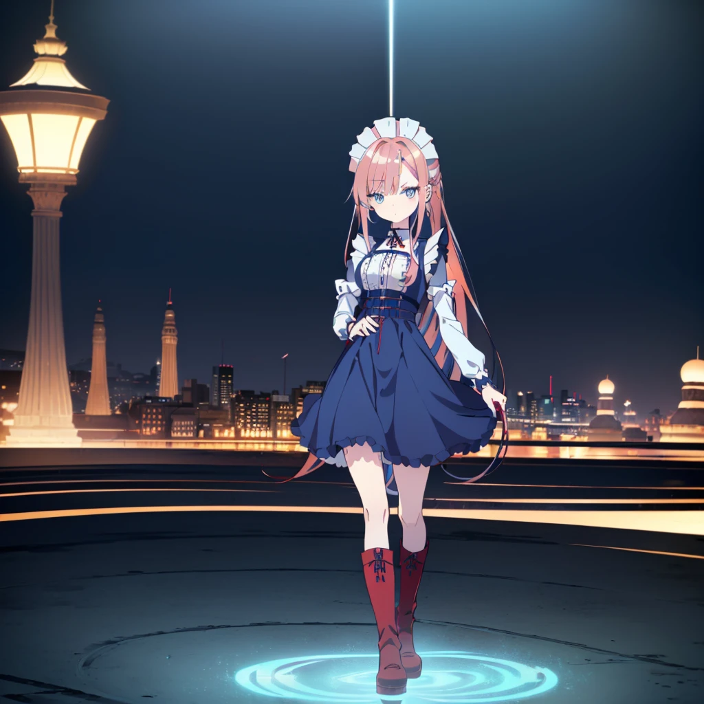 [(cathedral background:1.4)::5],original,(illustration:1.1),(best quality),(masterpiece:1.1),(extremely detailed CG unity 8k wallpaper:1.1), (colorful:0.9),(mid shot:0.95),(full body:1.5),Dynamic angle,(solo:1.2), (girl),((adult)), (detailed beautiful eyes:1.15), (beautiful face:1.15), (glowing red eyes:1.25////),((medium hair)),((split-color hair , red hair , light blue hair)),(high twintails),(chignon),(+perfect hand+:1.21),(Draw an illustration of a gothic girl),(Religious),(slender),(is wearing boots on her feet),((is wearing white maid clothes)),(furious), Lace Off-shoulder lolita fashion,beautiful slender woman,high twintails,full body,mini skirt,((split-color hair , red hair , light blue hair)),((black long boots)),((mini skirt)),((adult)),((dynamic angle)),((split-color hair , red hair , light blue hair)),((split-color hair , red hair , light blue hair)),