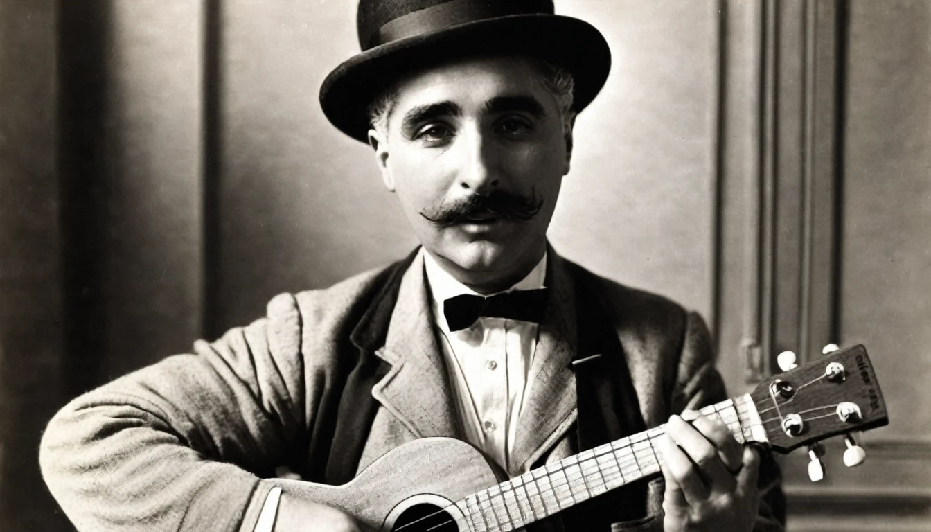 Charles Chaplin ( Carlistos) playing Ukulele, by Genevieve Naylor 