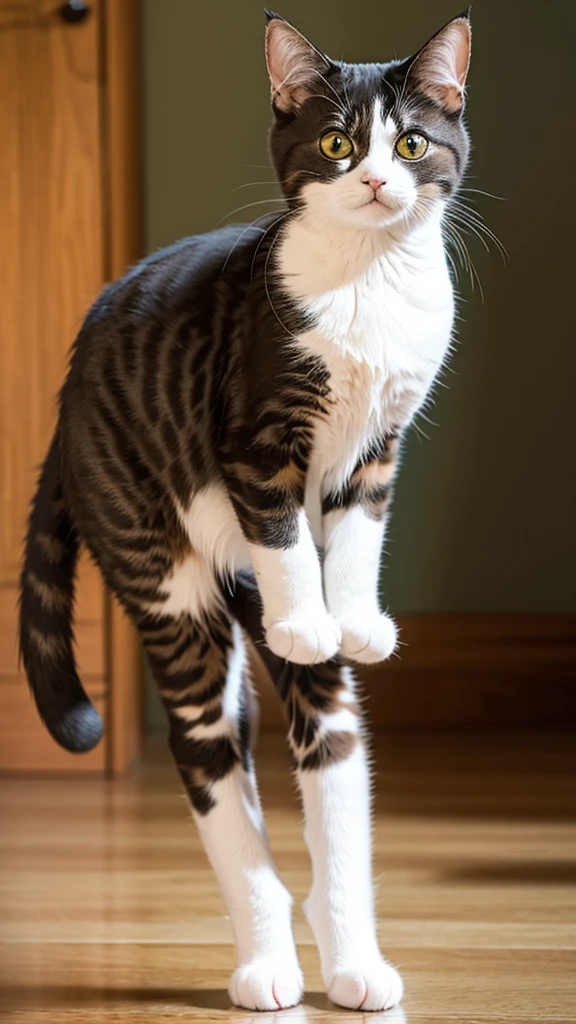 Cat meme Cat standing upright on two legs
Cute Scottish, beautiful pattern, eyes staring at us, long legs.