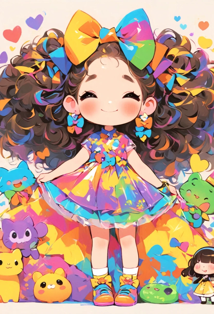 一位有着卷发和color毛衣的女孩的画, Colorful! Character Conception, cute的, Bright colors，cute, cute的艺术风格, cute的 illustrations, cute卡通, cute的角色, Short full body portrait!, Shenzhen colorfull illustration, Colorful illustration, There are many colors, Beautifully detailed digital art, color, cute的 cartoon characters, cute的 kawaii girl, Beautifully detailed artwork