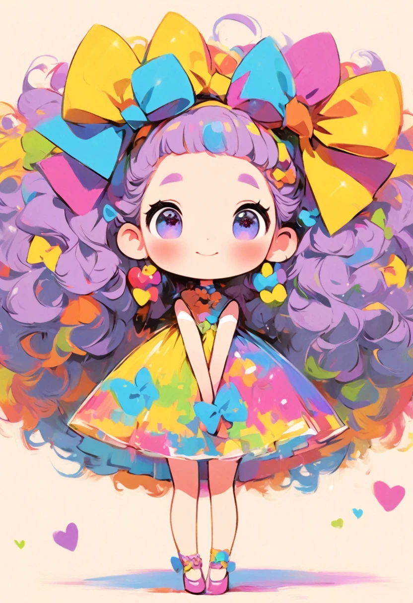 一位有着卷发和color毛衣的女孩的画, Colorful! Character Conception, cute的, Bright colors，cute, cute的艺术风格, cute的 illustrations, cute卡通, cute的角色, Short full body portrait!, Shenzhen colorfull illustration, Colorful illustration, There are many colors, Beautifully detailed digital art, color, cute的 cartoon characters, cute的 kawaii girl, Beautifully detailed artwork