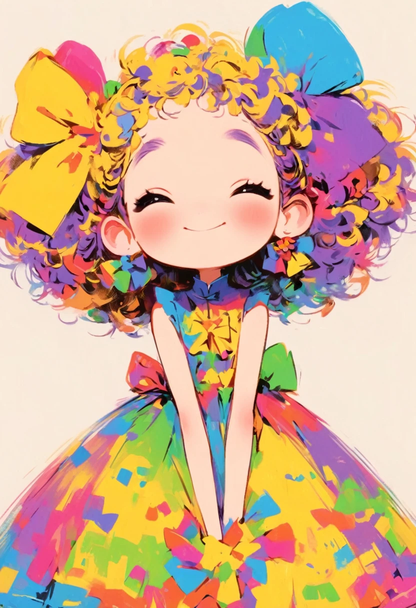 一位有着卷发和color毛衣的女孩的画, Colorful! Character Conception, cute的, Bright colors，cute, cute的艺术风格, cute的 illustrations, cute卡通, cute的角色, Short full body portrait!, Shenzhen colorfull illustration, Colorful illustration, There are many colors, Beautifully detailed digital art, color, cute的 cartoon characters, cute的 kawaii girl, Beautifully detailed artwork