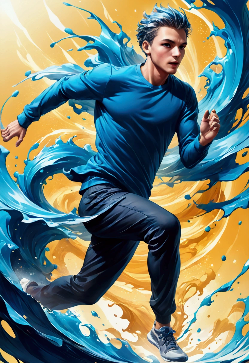 
      ( perfect anatomy )man in his twenties, Light blue wavy short hair,Sporty handsome boy running in blue sweatshirt, Rapidly, Forward running form, dynamic action posture, fast dynamic blur, flowing gradient with a sense of speed, HD and detailed master art, Vector Art Effects,    Fast flowing gradient ink,

                        ETC. Elements bring a vivid and unique atmosphere to the work. Light and shadow effects. The use of light and shadow in vector art.

                      ，Create a sense of three-dimensionality and movement with the simplicity of vector art、Pure expression