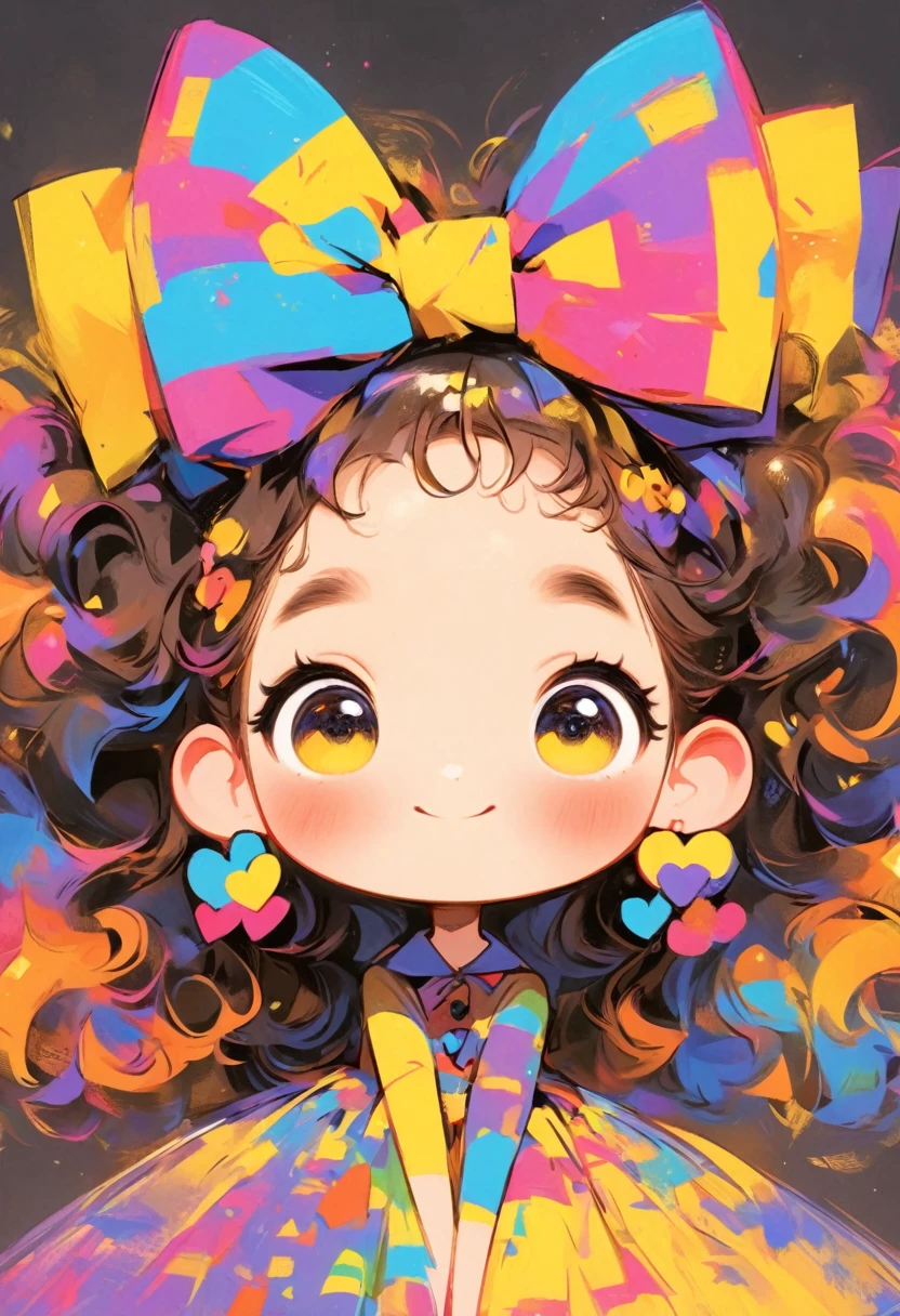 一位有着卷发和color毛衣的女孩在游乐园的画, Colorful! Character Conception, cute的, Bright colors，cute, cute的艺术风格, cute的 illustrations, cute卡通, cute的角色, Short full body portrait!, Shenzhen colorfull illustration, Colorful illustration, There are many colors, Beautifully detailed digital art, color, cute的 cartoon characters, cute的 kawaii girl, Beautifully detailed artwork