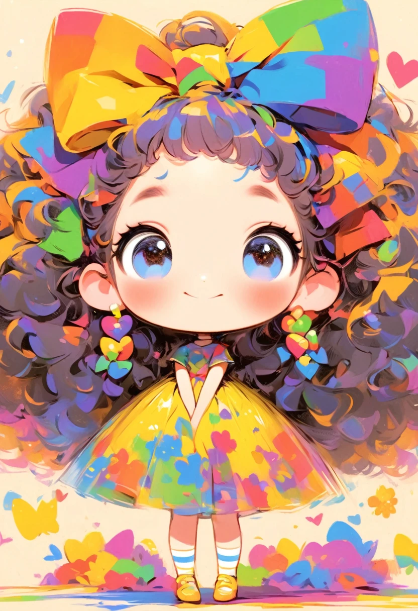 一位有着卷发和color毛衣的女孩在游乐园的画, Colorful! Character Conception, cute的, Bright colors，cute, cute的艺术风格, cute的 illustrations, cute卡通, cute的角色, Short full body portrait!, Shenzhen colorfull illustration, Colorful illustration, There are many colors, Beautifully detailed digital art, color, cute的 cartoon characters, cute的 kawaii girl, Beautifully detailed artwork