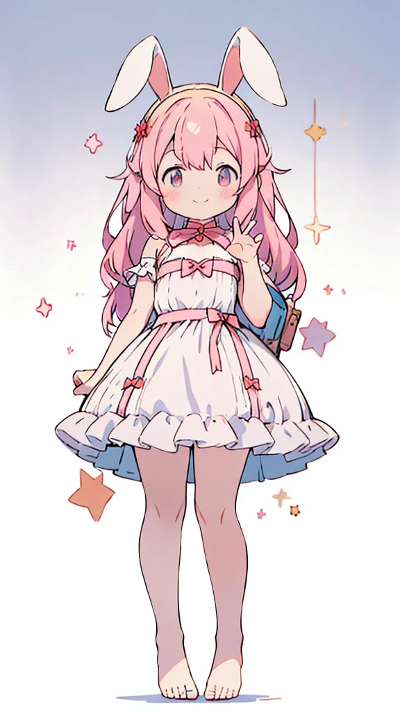 ((masterpiece))((Highest quality))Rabbit Ears、girl、smile、blush、Flat Chest、Are thin、Pink Hair、blush、Are standing、Whole body image、Even your toes are visible、Eye level on face、front、No background、Rabbit Pose、真frontのアングル、Pigtailoon Costume