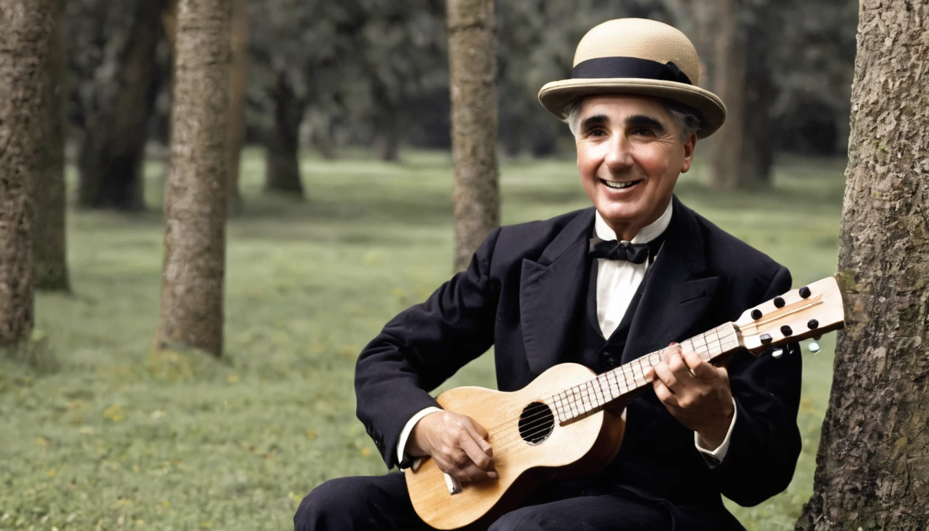 Charles Chaplin ( Carlistos) playing Ukulele, by Genevieve Naylor 