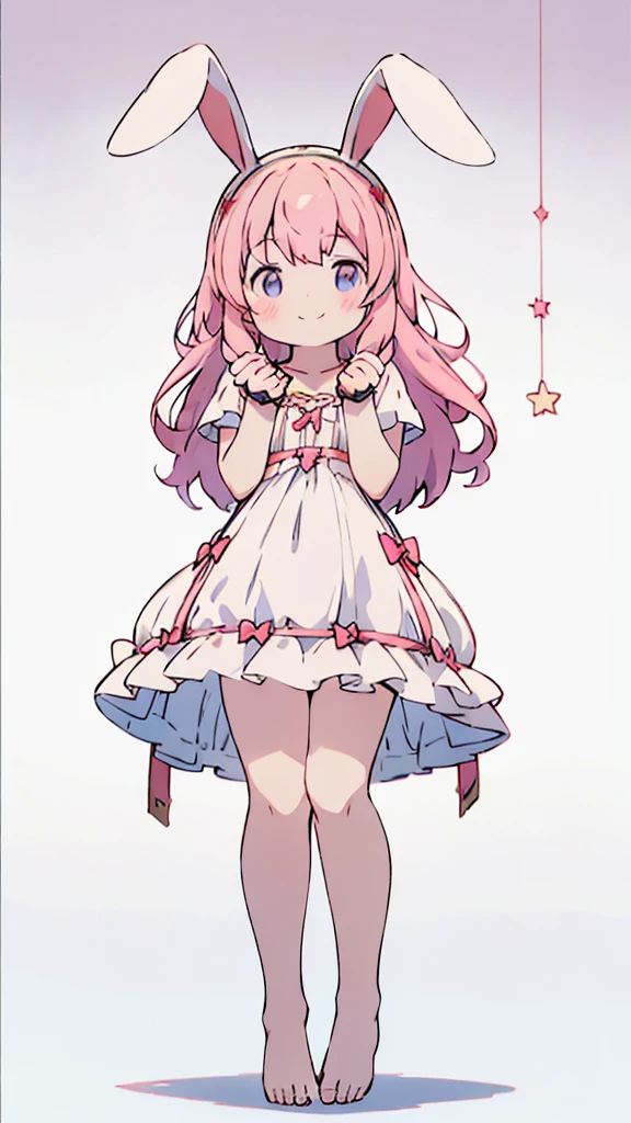 ((masterpiece))((Highest quality))Rabbit Ears、girl、smile、blush、Flat Chest、Are thin、Pink Hair、blush、Are standing、Whole body image、Even your toes are visible、Eye level on face、front、No background、Rabbit Pose、真frontのアングル、Pigtailoon Costume