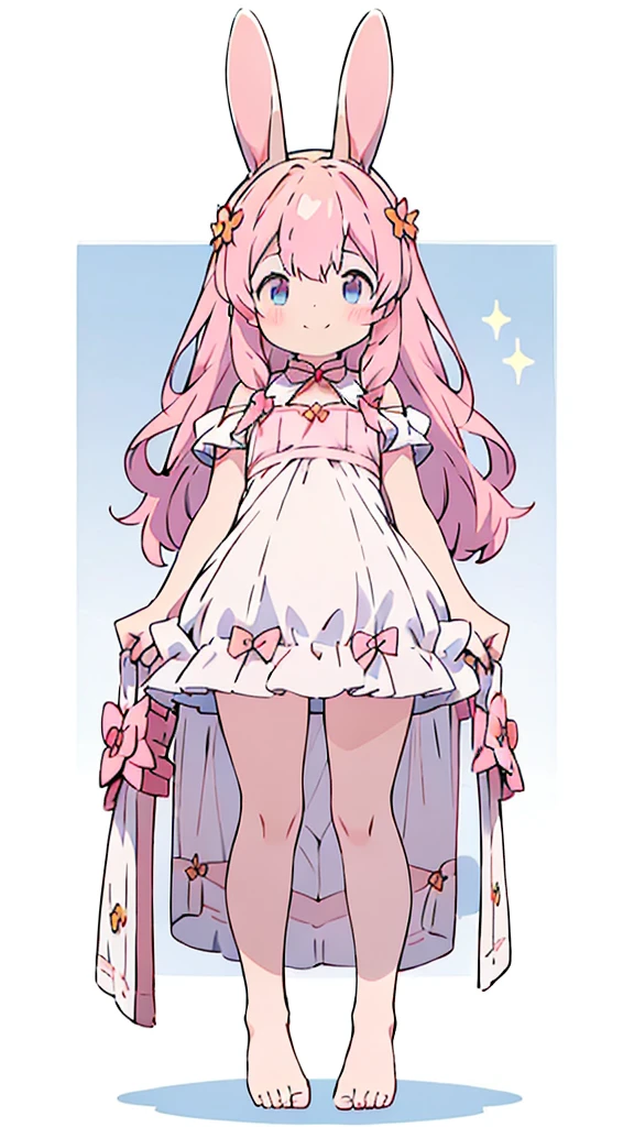 ((masterpiece))((Highest quality))Rabbit Ears、girl、smile、blush、Flat Chest、Are thin、Pink Hair、blush、Are standing、Whole body image、Even your toes are visible、Eye level on face、front、No background、Rabbit Pose、真frontのアングル、Pigtailoon Costume