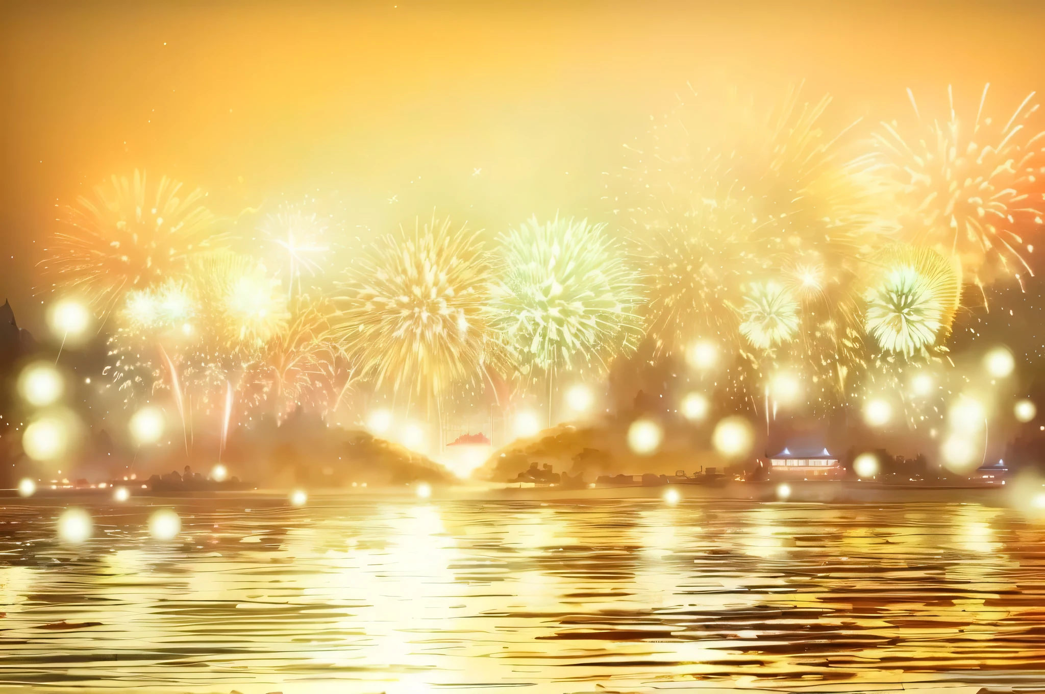 波涛  Fireworkss are lit up over the water and reflecting the sky, Fireworkss in background, Fireworkss in the background, Fireworkss, [ Fireworkss in the sky ]!!, Fireworkss on the background, celebrate, magical sparkling lake, Fireworks, Golden spark, Golden meteor, Foreground Background, Golden sky lantern, Fireworks, Happy!!!, Lunar New Year&#39;s eve, Amazing background, Beautiful background