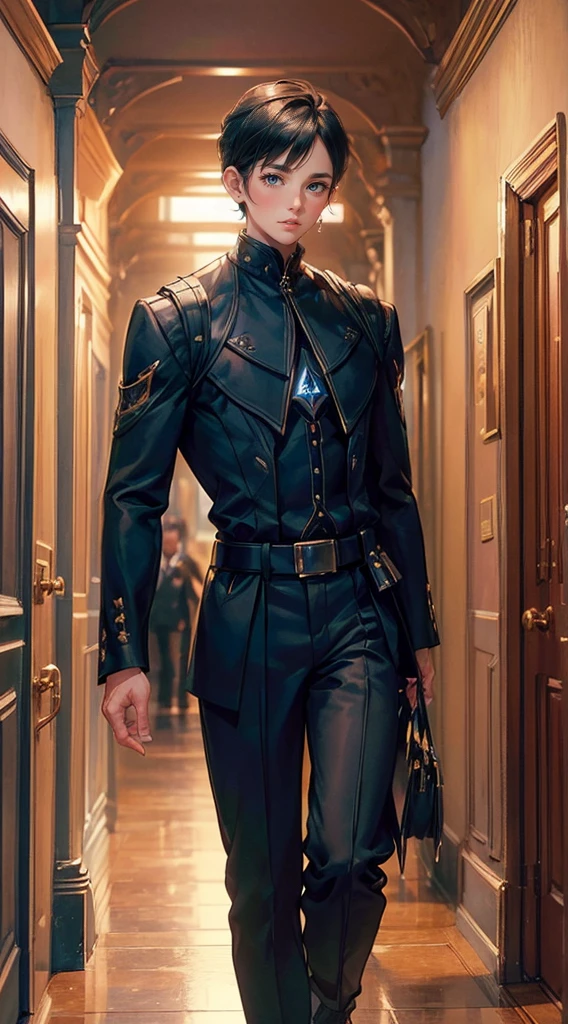 ((4K works))、masterpiece、(top-quality)、One Beautiful Boy、Slim body、tall、((Attractive British style))、(Detailed beautiful eyes)、In the English corridor、Castle inhabited by villains、Black shop window、Corridor at night、((You can see the starry sky from the window))、((dark sky))、((English corridors))、((Shot in a corridor in England))、mid night、((Short-haired black hair))、((Smaller face))、((Neutral face))、((White eyes))、((American adult male))、((Adult male 26 years old))、((Cool Men))、((Like a celebrity))、((Gentle look))、((Korean Makeup))、((elongated and sharp eyes))、((Happy dating))、((boyish))、((Upper body photography))、Professional Photos、((Shot alone))、((Shot from diagonally in front))、((Shot in close proximity to him))、((Focus zoom in))、((He is standing in the hallway))