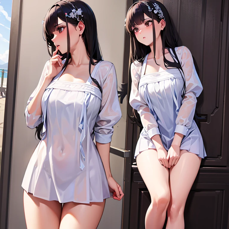 A woman, delicate, perfect, short clothes. Ultra quality, ultra realistic, perfect and detailed image.