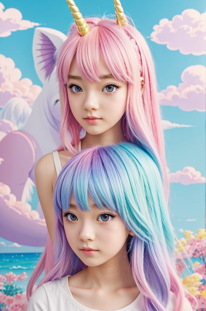 Anime unicorn girl in pastel tones
