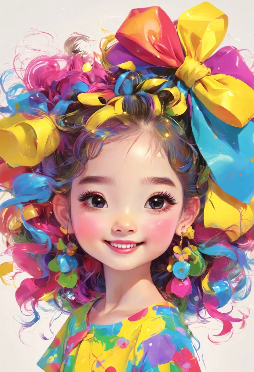 一位有着卷发和color毛衣的女孩的画, Colorful! Character Conception, cute的, Bright colors，cute, cute的艺术风格, cute的 illustrations, cute卡通, cute的角色, Short full body portrait!, Shenzhen colorfull illustration, Colorful illustration, There are many colors, Beautifully detailed digital art, color, cute的 cartoon characters, cute的 kawaii girl, Beautifully detailed artwork