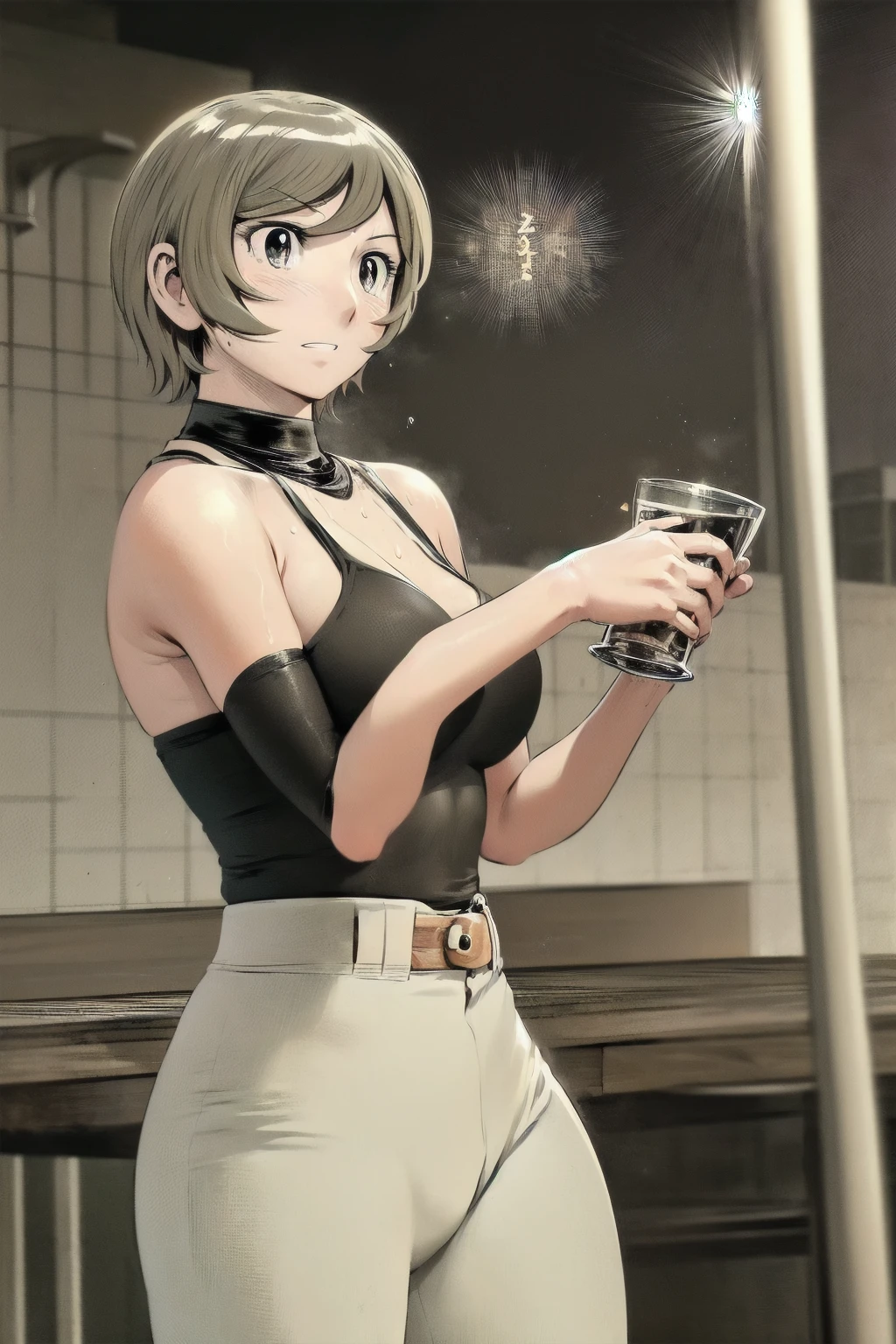 (Baseball uniforms:1.2),
blonde, (short hair:1.2),White trousers、Black belt、((Illustration of people))、Tube top bra、
View your viewers,, (Highest quality:1.3), White pants、Outdoor、baseball ground、ground、soil、blue eyeasterpiece、Highest quality)、Highest quality, Ultra-high resolution, (((masterpiece))), alone, Sweat、Big eyes、Large breasts、Torn clothes、 Fully exposed、Nipples、One Girl, Front view、Embarrassed face、Bronze colored hair、((short hair))、Stand up straight、Cowboy Shot