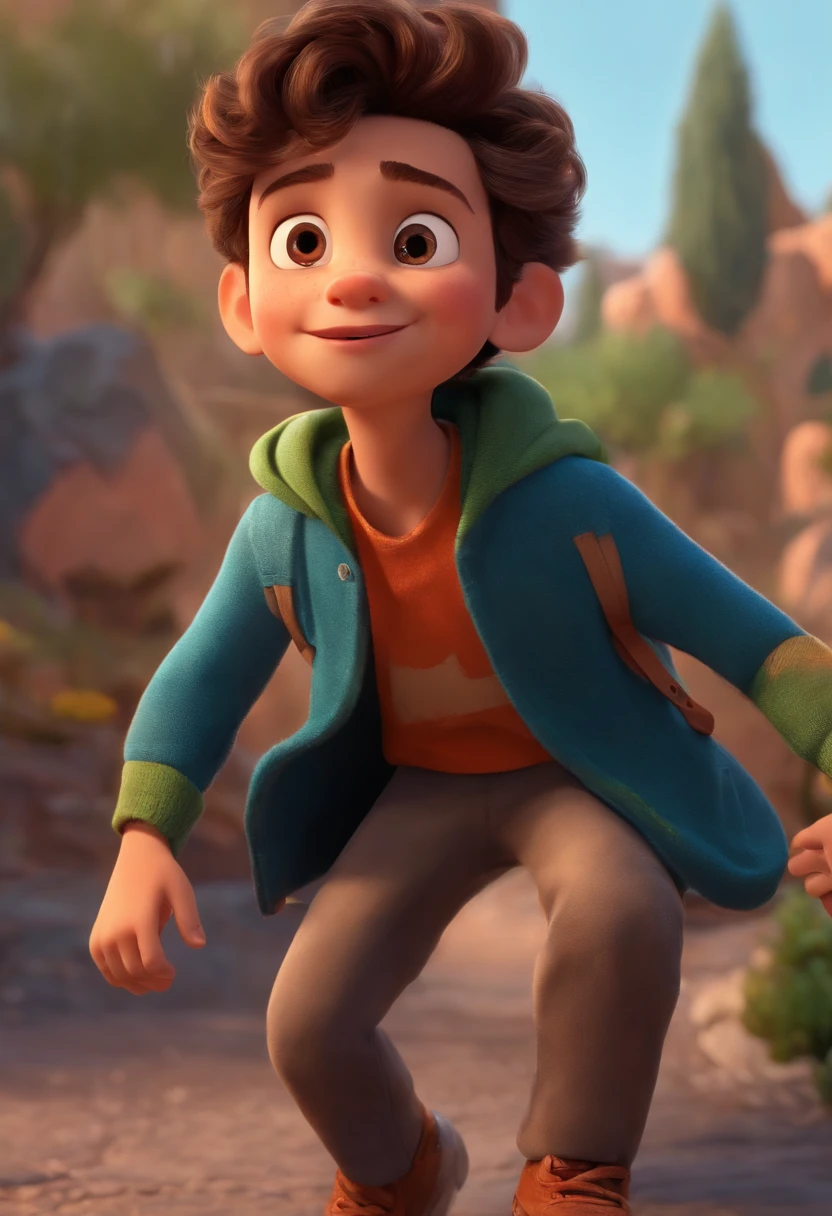 Image of a boy for a story in a YouTube video in Pixar format, He's the  allabester, He's the class leader, He's outgoing, Playful and gets up for a lot of things