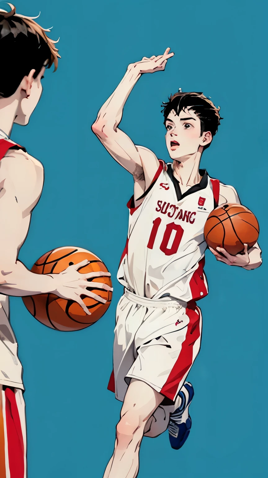 Boys playing basketball Boys playing badminton Running Flat illustration style Color dopamine Clean blank background