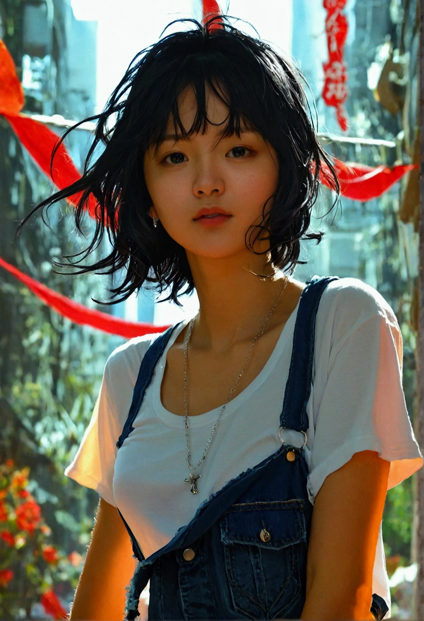 White T-shirt、denim、Overkill、Girl