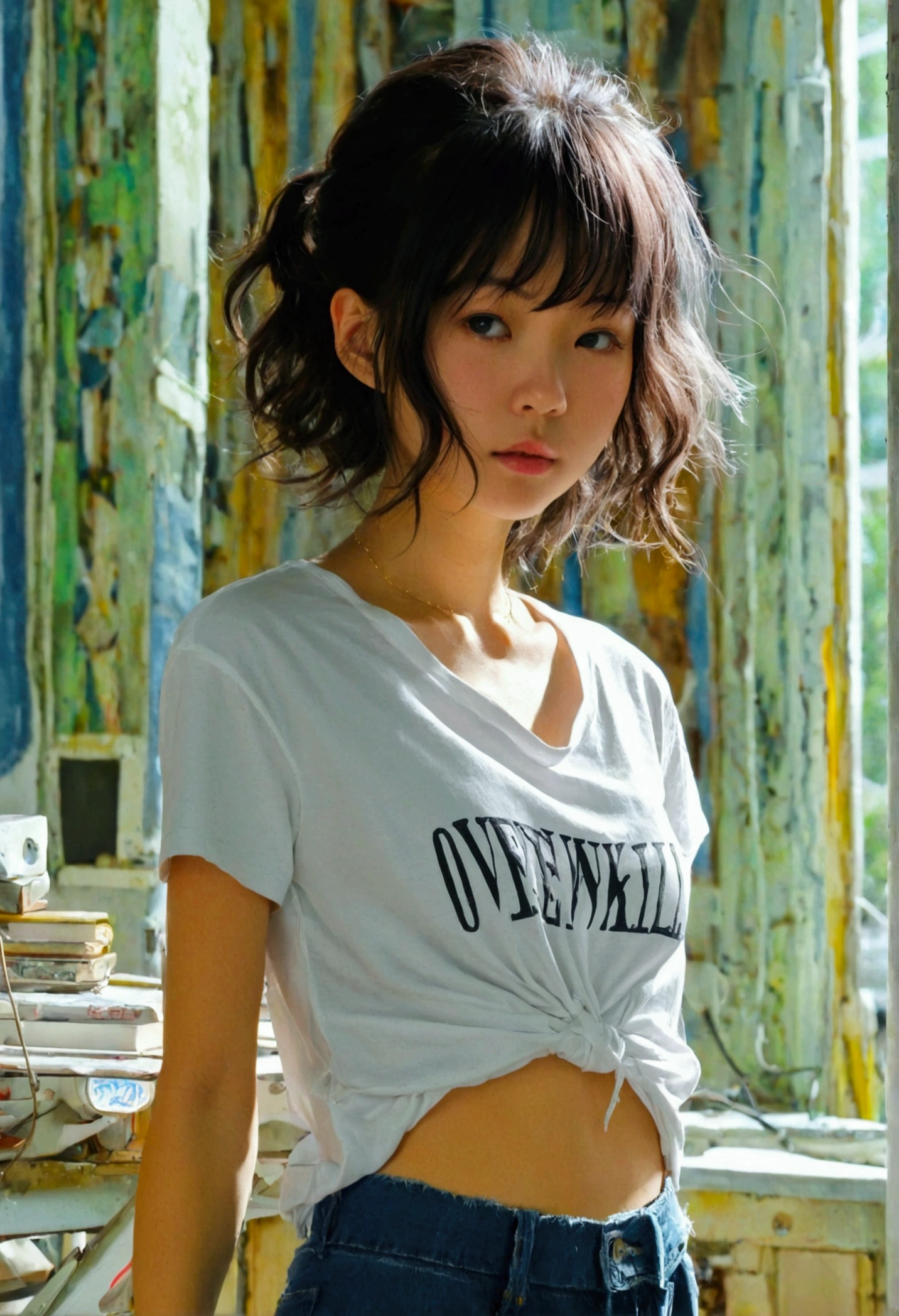 White T-shirt、denim、Overkill、Girl