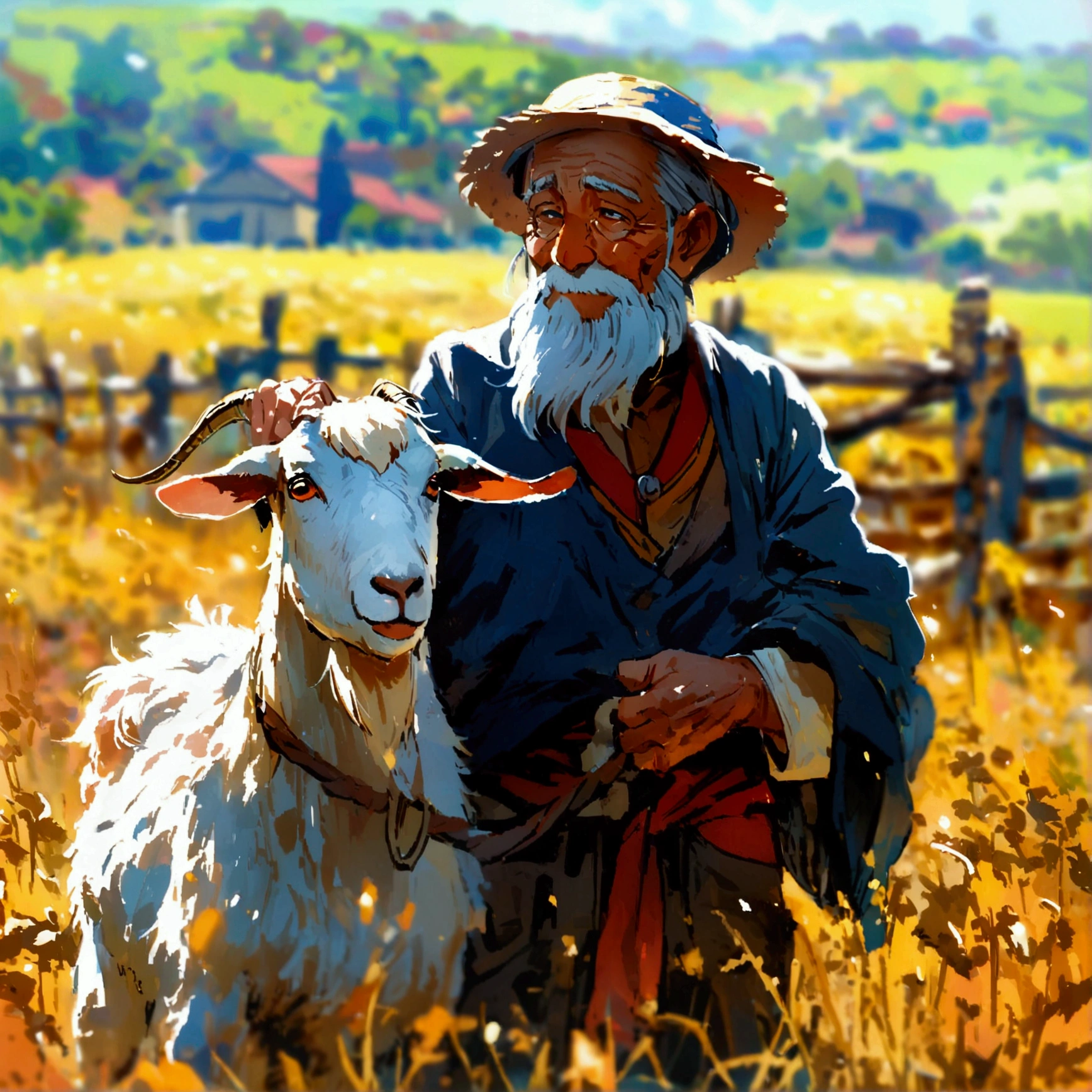 Old man with a Goat In the Farm