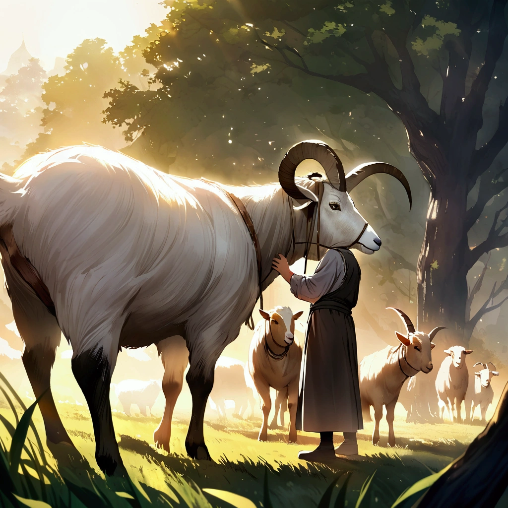 Old man with a Goat In the Farm