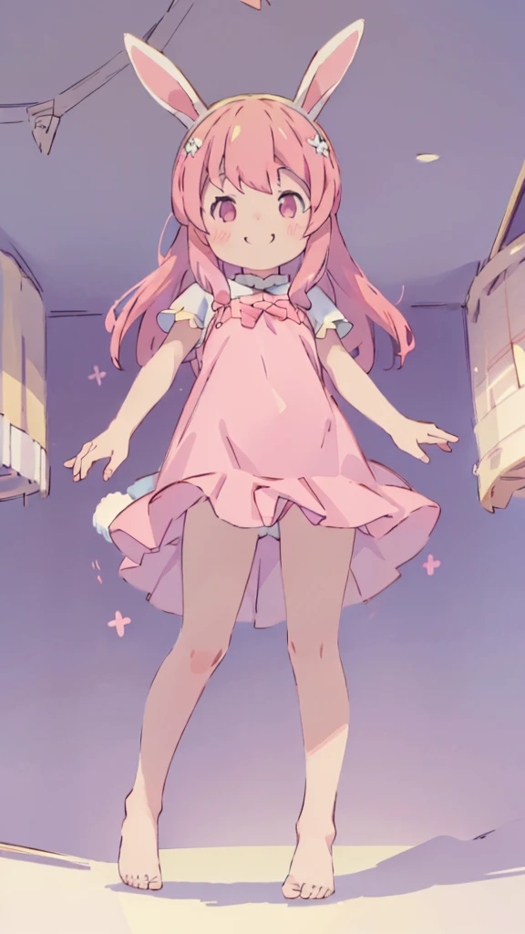 ((masterpiece))((Highest quality))Rabbit Ears、girl、smile、blush、Flat Chest、Are thin、Pink Hair、blush、Are standing、Whole body image、Even your toes are visible、Eye level on face、front、No background、Rabbit Pose、真frontのアングル、Pigtailoon Costume