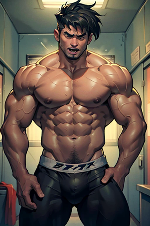 Danny Fenton in a locker room sweating wearing a Casper High School football uniform. Massive hyper muscles. Swollen hyper crotch bulge. Jock. Musclehead. Meathead. Dumb. Dumber. Dumbing down. Open mouth. Hypnosis. Hypnotized. Mind control. Brainwashed. Brainwashing. Hypnotizing. IQ drain. Bro. Dumber and dumber. Well endowed. Football team assimilation. Massive biceps. Massive triceps. Massive meaty pecs. Broad shoulders. Thick lats. Giant traps. Swollen glutes. Thick thighs. Hyper muscles. Glowing eyes. Dullard. Dumber. Stereotypical dumb football jock. Vapid stare.