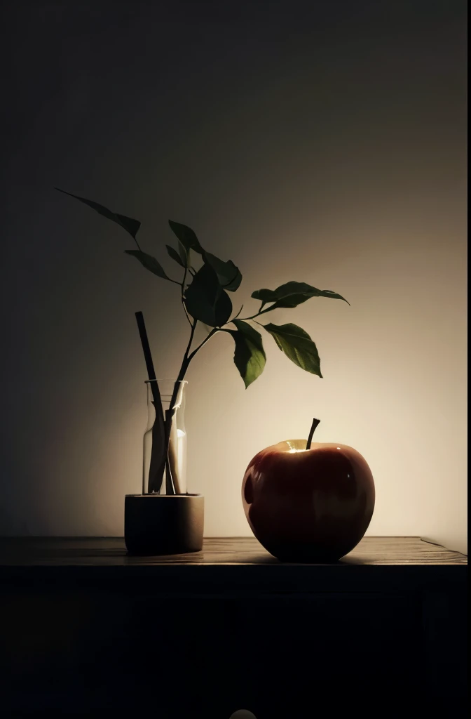 Silhouette of an apple with a plant stem above in black color