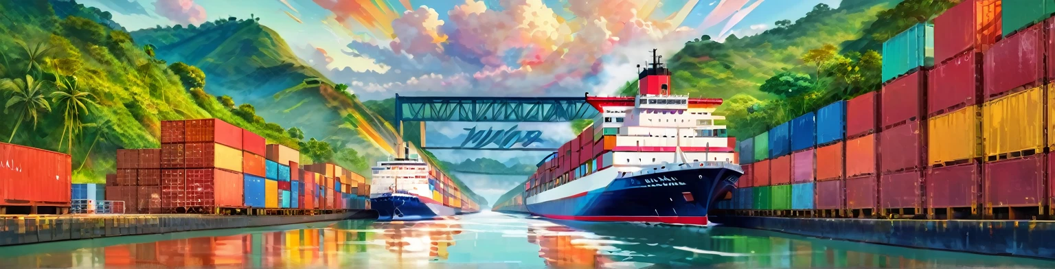 Panama Canal, paint, double exposure, (textura de paint:1.2), (Masterpiece:1.2), Best Quality, (hyperdetailed, more detailed:1.2), high resolution textures, beautiful landscape, Very detailed, very clear, (Panama Canal), vivid colors, HD, multicolor style, barco de buques pasando el Panama Canal