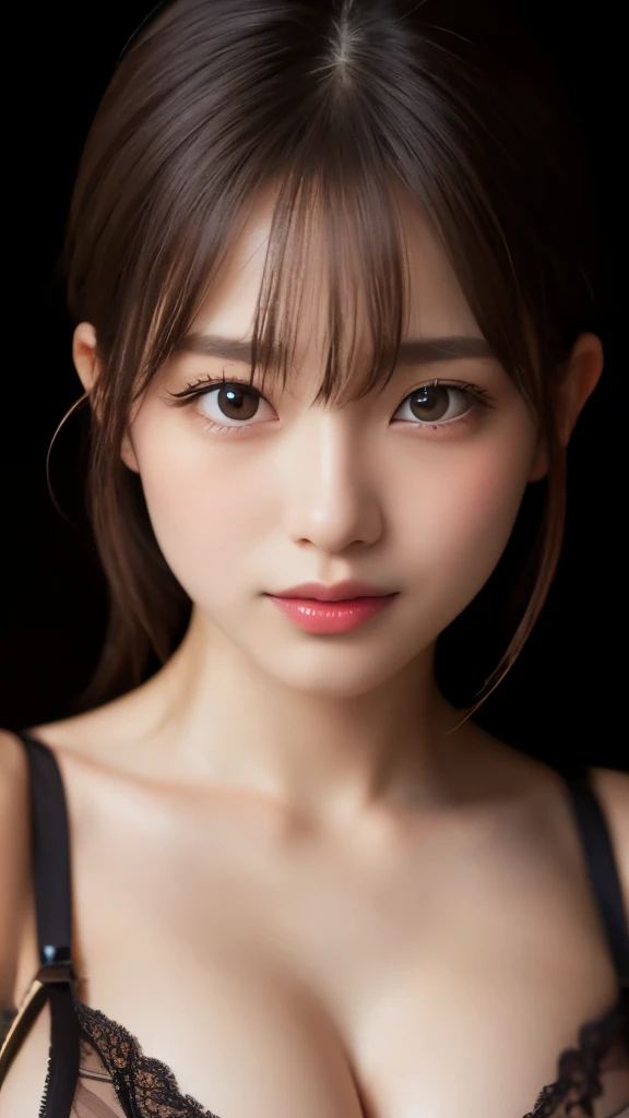 8K,Highest quality,(masterpiece:1.2),(Realistic),(Realistic:1.37),Ultra-high resolution,One Young Woman,smile,((Big Breasts)),Beautiful Eyes,(((lingerie))),Perfect body,Perfect Fingers,Professional Lighting,gravure,Detailed face and skin texture,Fine grain,RAW Photos