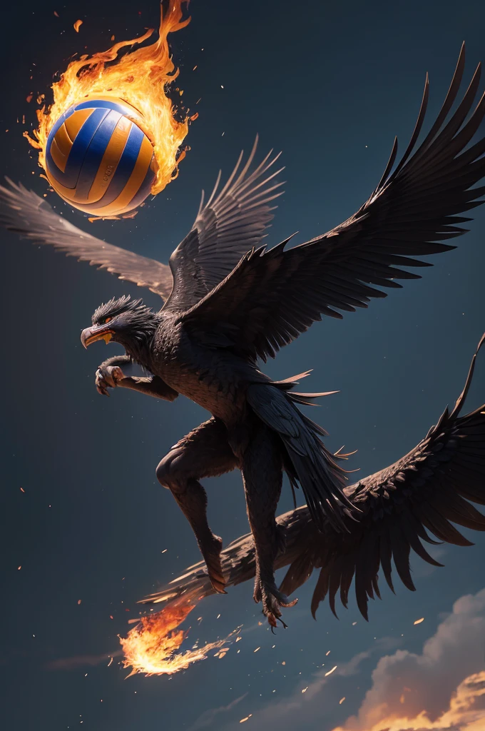 I was thinking about a black Phoenix with its wings on fire and a volleyball in its claw