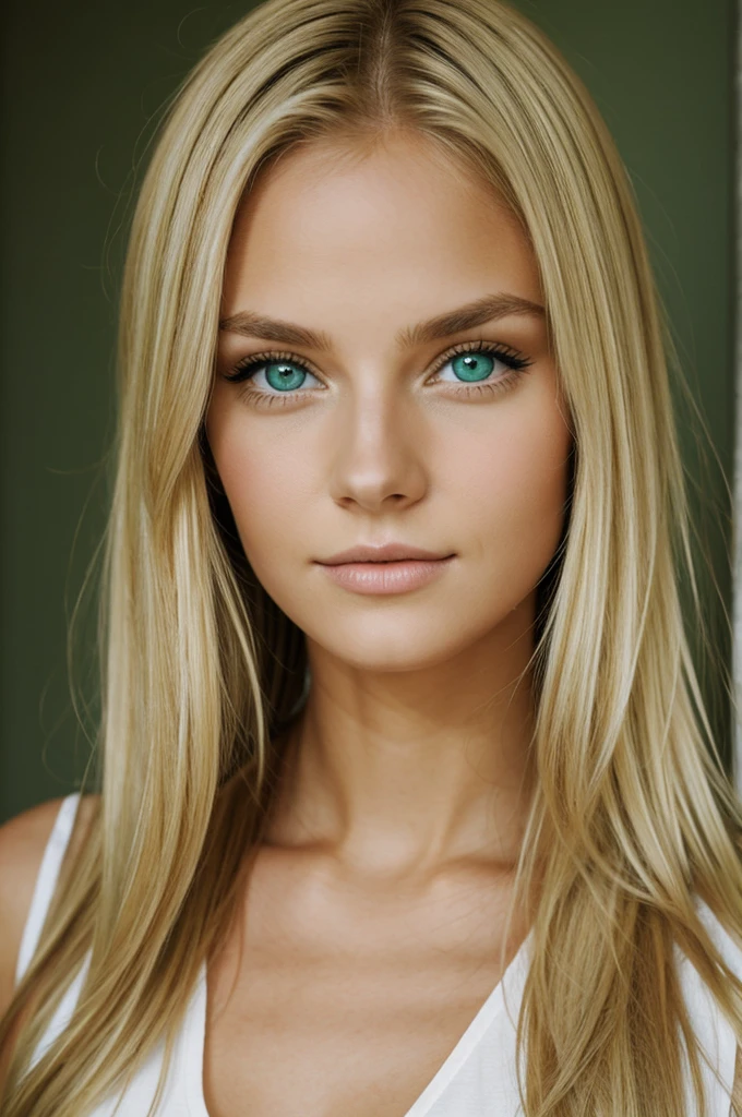 a blonde girl with green eyes