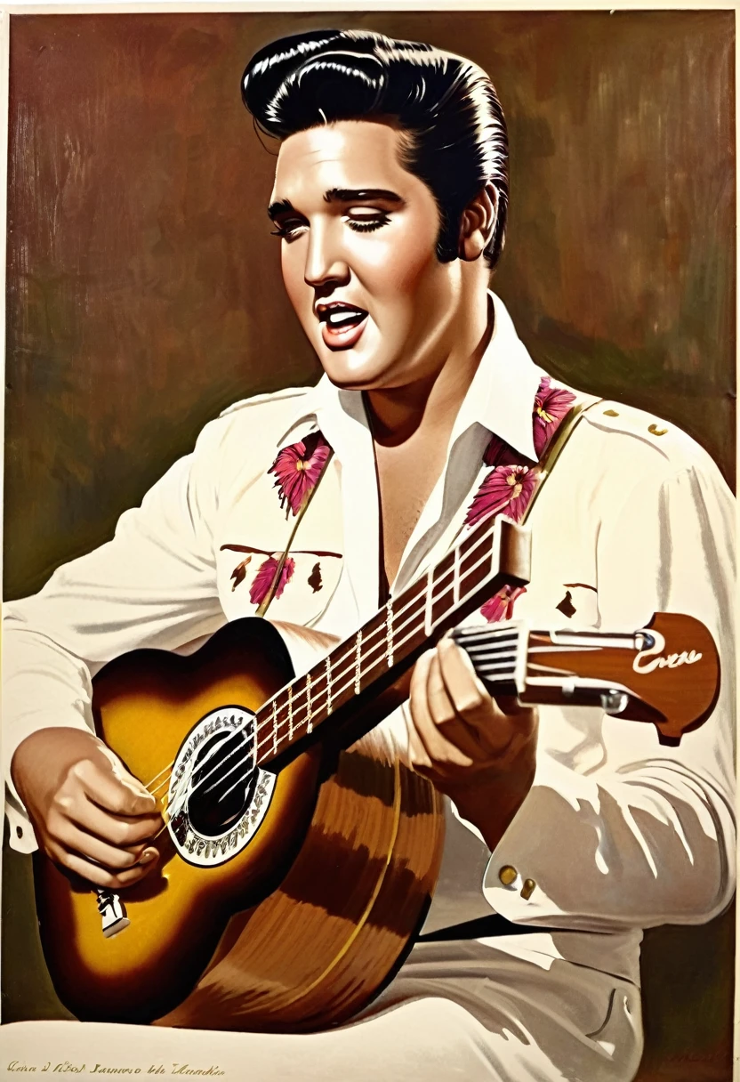 1950; Elvis Plesley tocando Ukulelê, by Genevieve Naylor