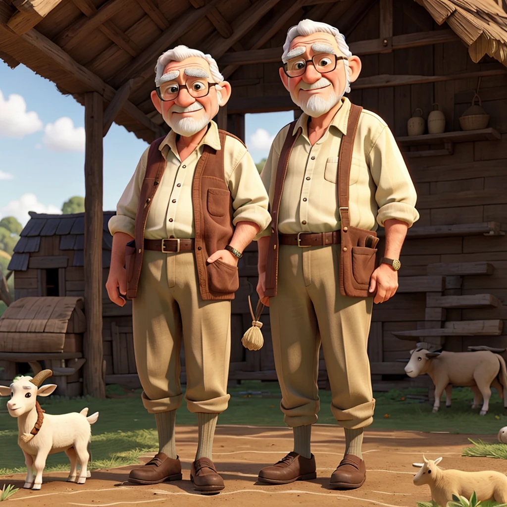 An Old man with his Goat in the Farm