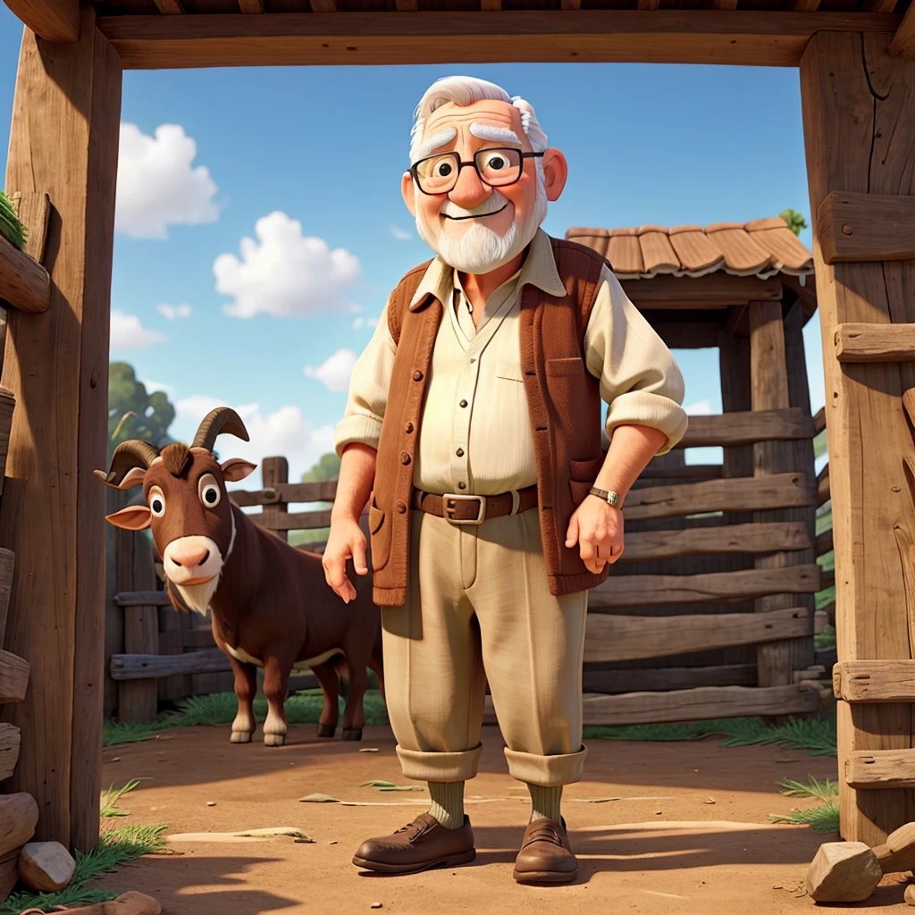 An Old man with his Goat in the Farm
