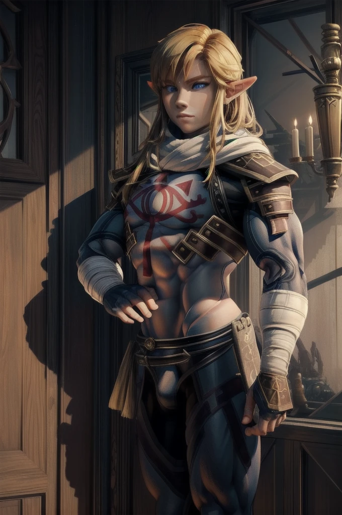 (masterpiece), (best quality), detailed face, ((1 girl, alone)), Stealthlink, pointy ears, blond hair, blue eyes, Body,large , Long hair, muscular legs , muscular arms, Muscular upper body, muscular abdominal muscles , muscular shoulders, muskulöser Body,